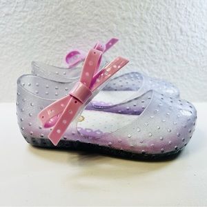 MINI MELISSA Furadinha X Mary Jane Sz 7 Clear Glitter Bow Jellies Toddler NWOT